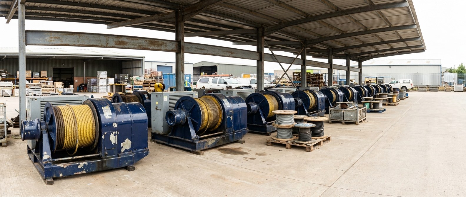 electric cable winch в ряду на площадке